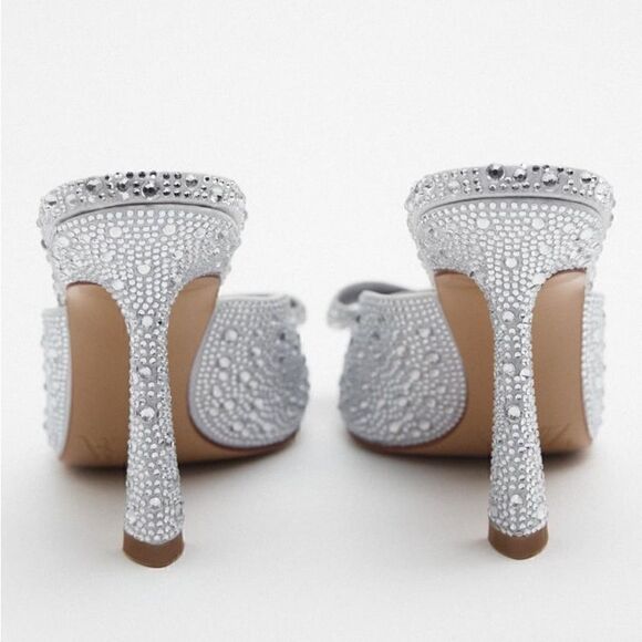 BRIDAL ZARA RHINESTONE BOW HEELED SLING BACKS PRINCESS WEDDING - Picture 9 of 10